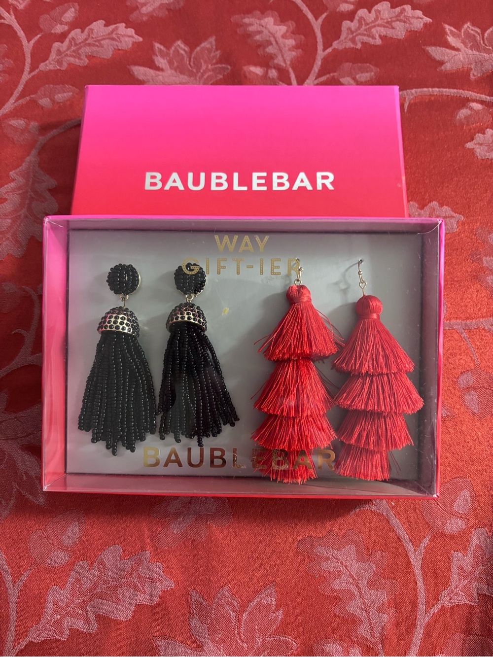 BaubleBar Black Beaded Tassel & Red Tiered Tassel Earring Set